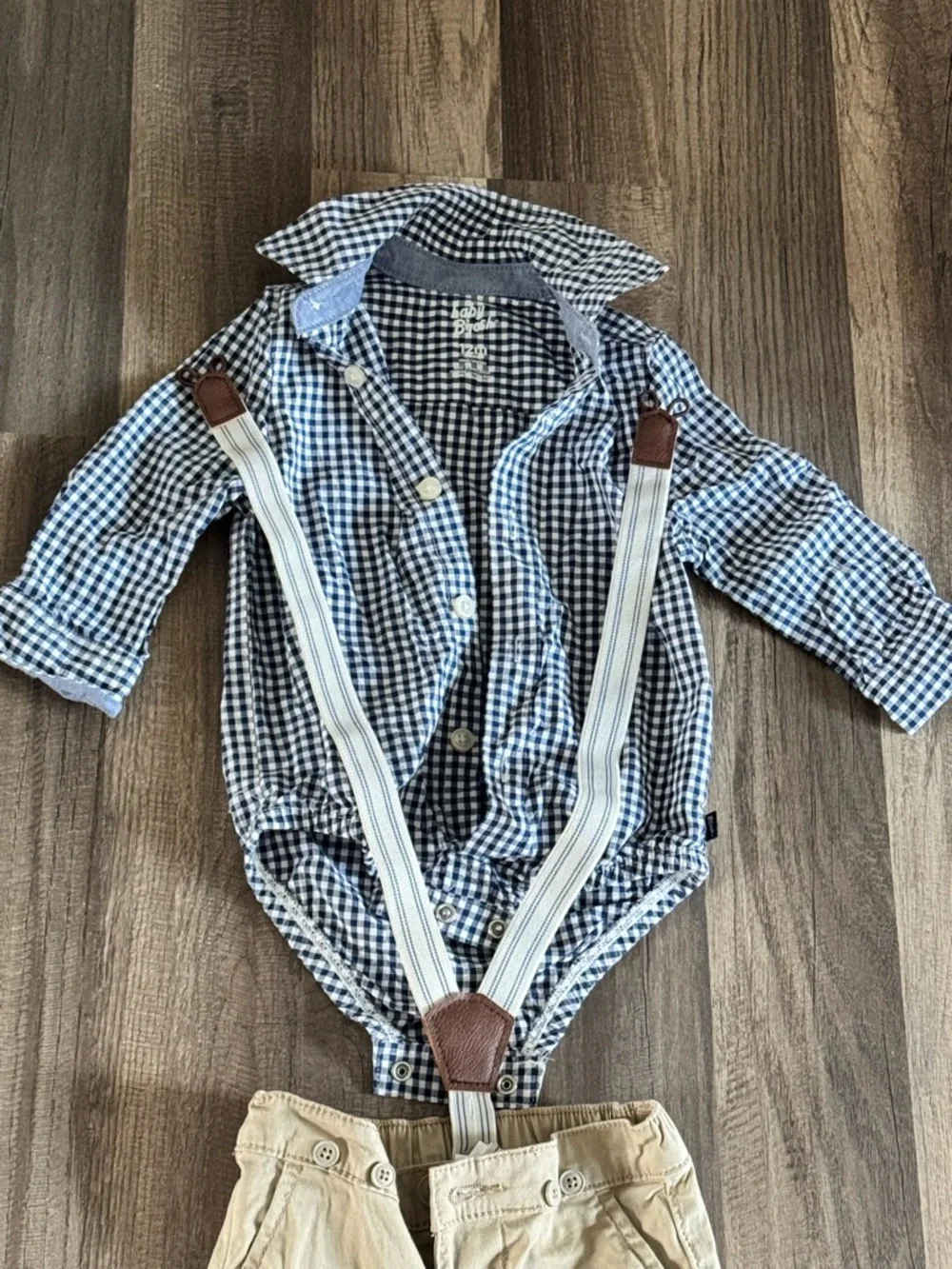 Baby B’gosh Kids Adjustable White Suspenders with Brown Leather Accents